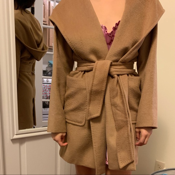 MaxMara Rialto Camel Hair Belted Short Hooded Coat - Picture 3 of 8